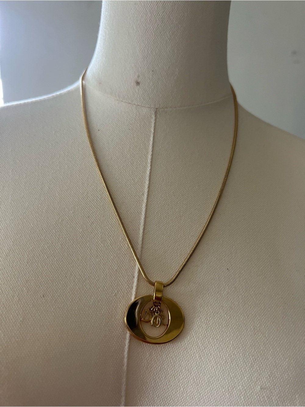 Dior Gold Double Circle Pendant Necklace